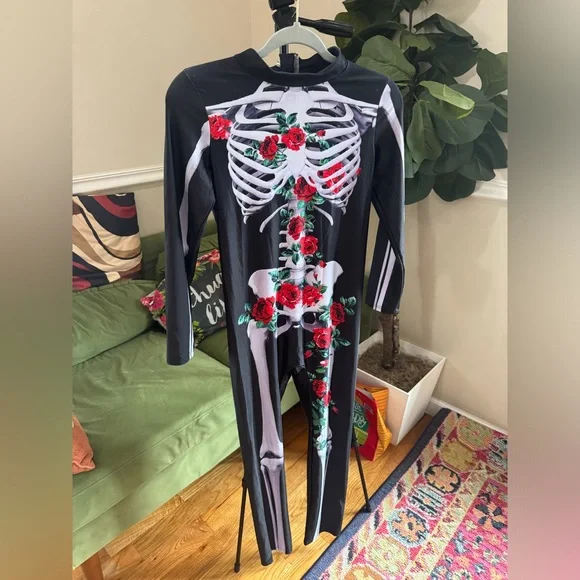 Boys Girls Halloween Jumpsuit Bodysuit 3D Graphic Skull Skeleton kids 9-12 yrs - Picture 10 of 13